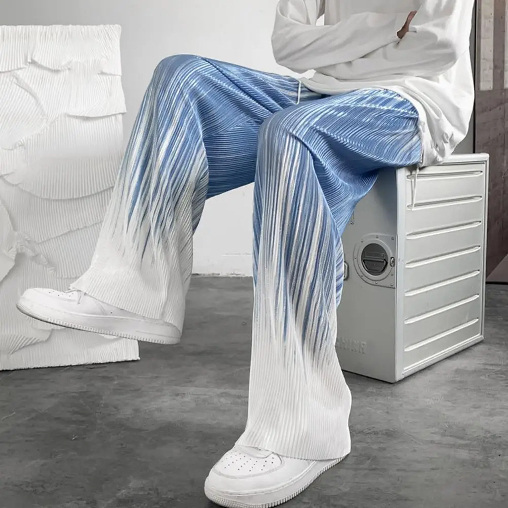 Men-Pants-Contrast-Colors-Gradient-Color-Striped-Loose-Baggy-Match-Top-Trousers-Elastic-Waist-Wide-Leg